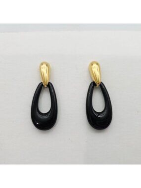 Monet Gold & Black Teardrop Post Earrings With Modern Design